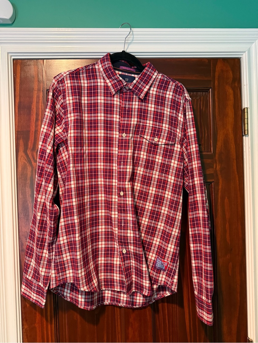 Scotch & Soda Red and White Plaid Long-Sleeve Button-Down Shirt